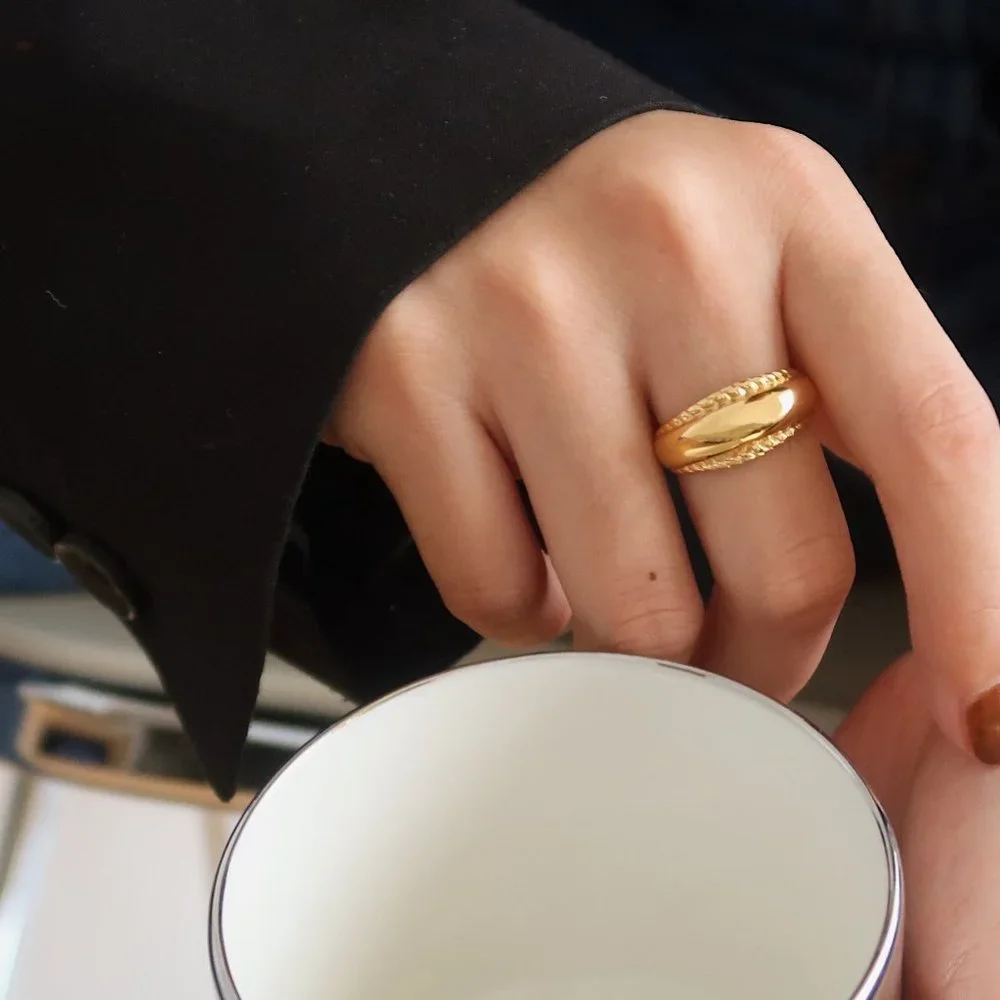 NEW 18K Gold Plated Braided Wide Curve Ring